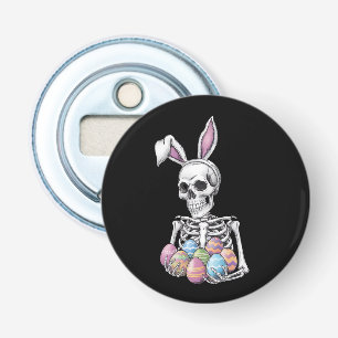 Skeletkonijn met paaseieren grappig konijn button flesopener