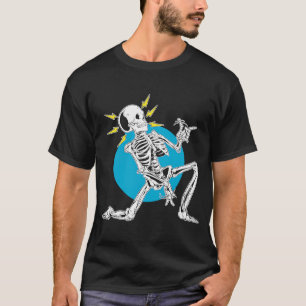 Skeletkop die akoestische rock speelt op zijn gita t-shirt