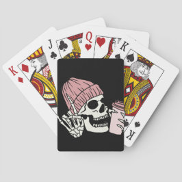 Skeletkop met Pet op Pokerkaarten