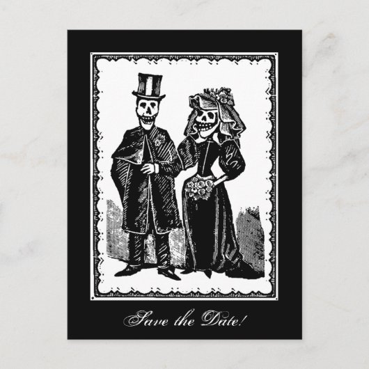 Skeletkoppel (Bewaar de datum) - Ansichtkaart Aankondigingskaart (Voorkant)