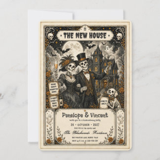 Skeletkoppel Griezelfeest Huis Verwarmingsfeest Kaart
