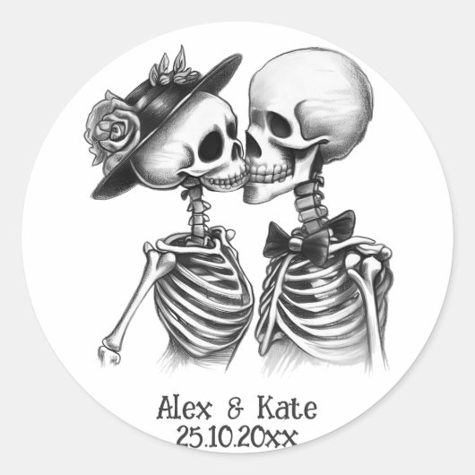 Skeletkoppel Ronde Sticker (Voorkant)