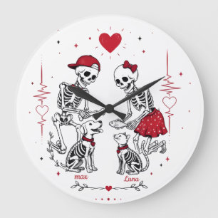 Skeletkoppel voert hond en kat grote klok