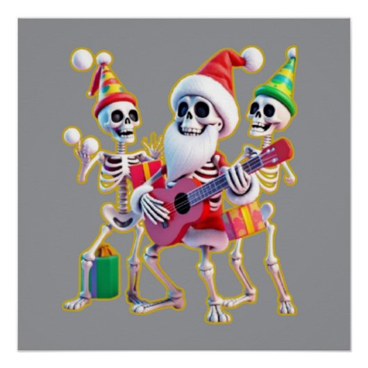 **Skeleton 3D Christm Santa Party – Funnyas Skelet Perfect Poster (Voorkant)