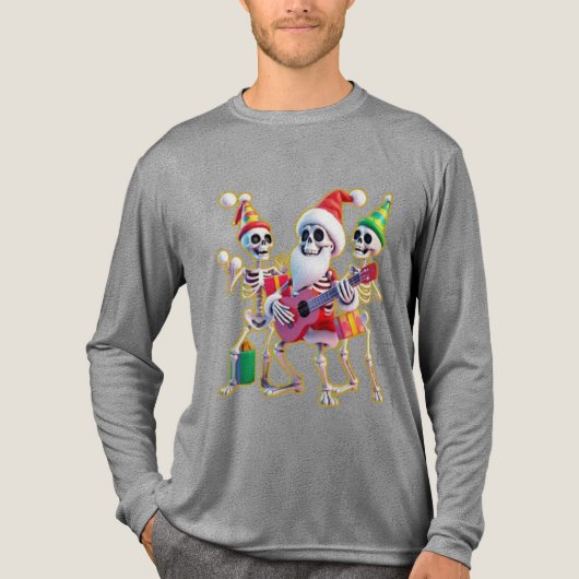 **Skeleton 3D Christm Santa Party – Funnyas Skelet Tri-Blend Shirt (Voorkant volledig)