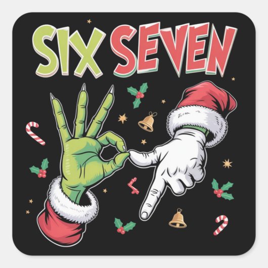 Skeleton 6 7 Christmas Six Seven Meme Xmas Vierkante Sticker (Voorkant)