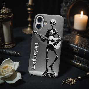 Skeleton akoestische gitaar zwart wit korrelige gr iPhone 16 plus hoesje