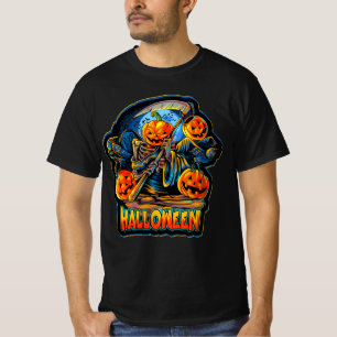Skeleton Angel of Death Halloween Pumpkin Crows T-shirt
