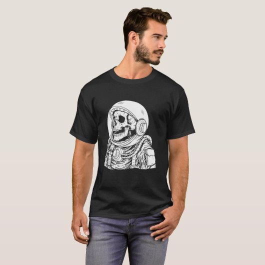 Skeleton Astronaut Lazy Halloween kostuum schedel T-shirt (Voorkant volledig)