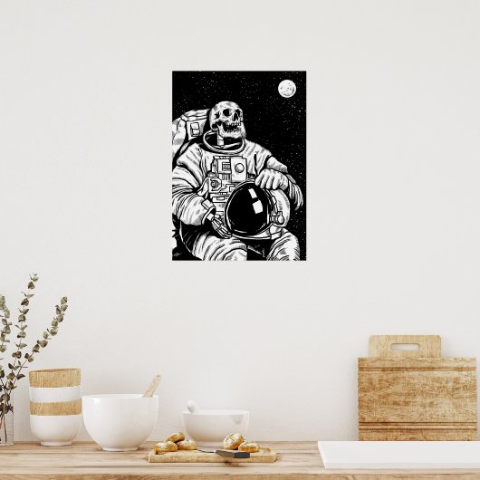 Skeleton Astronaut Moon Space Exploration Poster (Keuken)