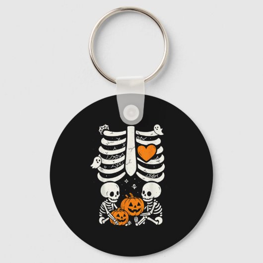 Skeleton Baby Twins Halloween Pregnancy Announceme Sleutelhanger (Voorkant)