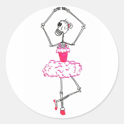 Skeleton Ballerina in Roze Tutu Ballet Dancer Ronde Sticker (Voorkant)