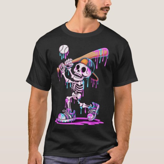 Skeleton Baseball Drip Boys Jeugd Kinder Halloween T-shirt (Voorkant)