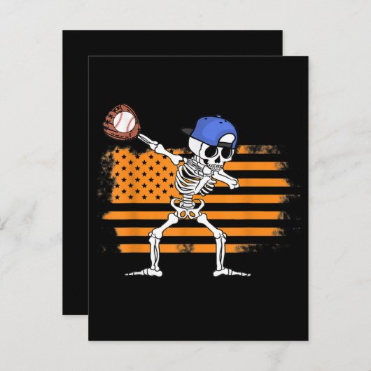 Skeleton Baseball Funny Halloween Kaart (Voorkant / Achterkant)