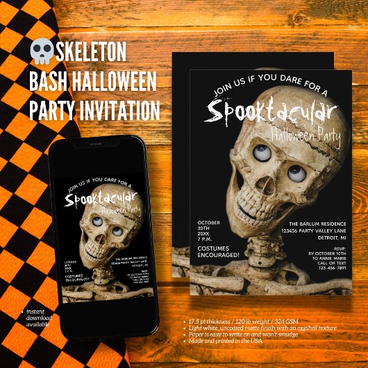 Skeleton Bash Halloween Party Kaart