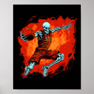 Skeleton basketbalspeler Halloween Spooky Poster
