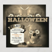 Skeleton Bat Halloween Party Invitation Kaart (Voorkant / Achterkant)