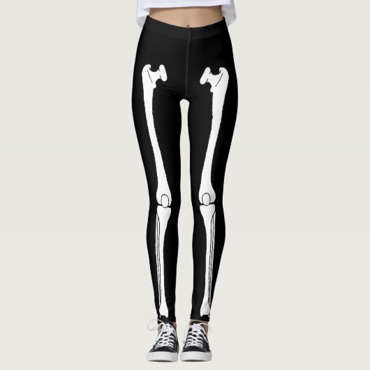 Skeleton Been Botten Zwart Halloween Leggings (Voorkant)