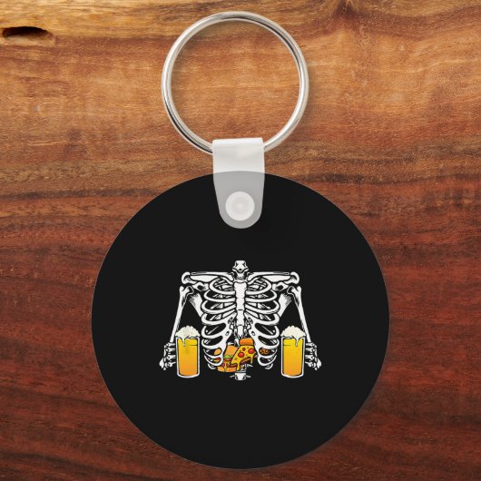 Skeleton Beer Lover Hamburger Pizza Xray Halloween Sleutelhanger (Voorkant)