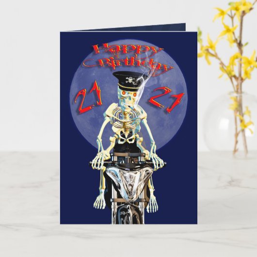 Skeleton biker 21e anniversaire carte (Fleur jaune)
