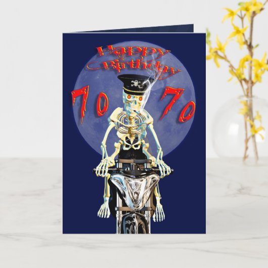Skeleton biker 70e anniversaire carte (Fleur jaune)