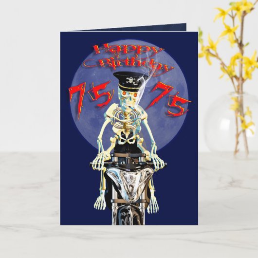 Skeleton biker 75 carte d'anniversaire (Fleur jaune)