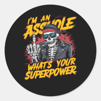 Skeleton biker Illustratie met Slogans Ronde Sticker