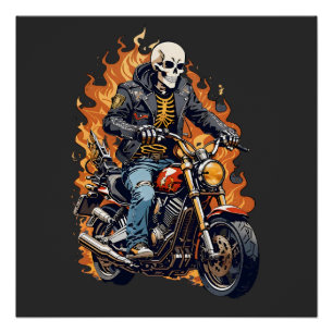 Skeleton Biker Motorliefhebber Fietsblad Perfect Poster