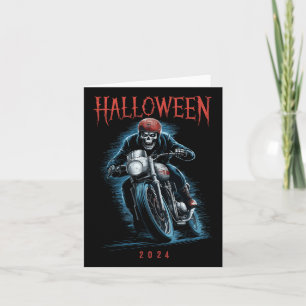 Skeleton Biker Op Motorfiets Halloween 2024 Spooky Kaart