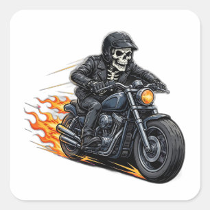 Skeleton Biker Sticker - Vlammende Motorfiets Sche