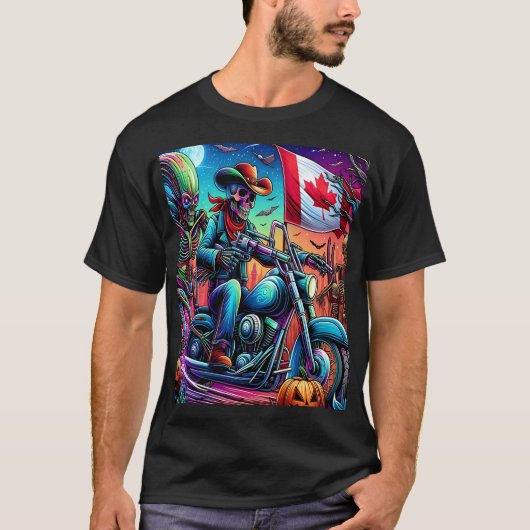 Skeleton Biker's Halloween Adventure T-shirt (Voorkant)