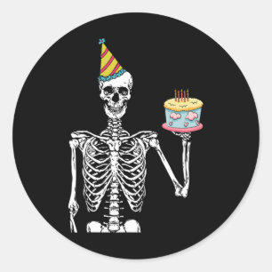 Skeleton Birthday Party Lazy Halloween Costume Fun Ronde Sticker