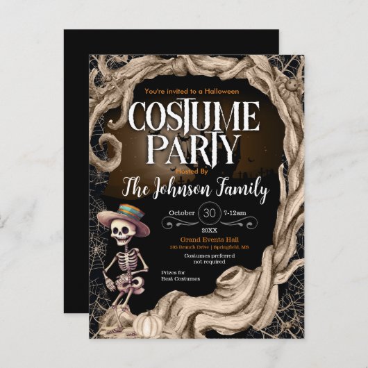 Skeleton Black Halloween Costume fête Invitation (Devant / Derrière)