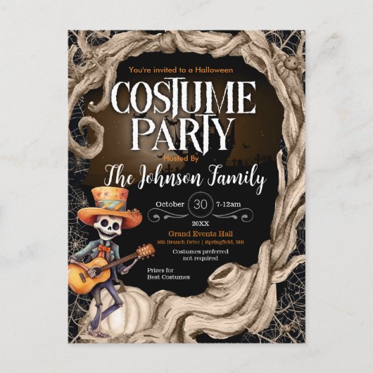 Skeleton Black Halloween Costume fête Invitation (Devant)