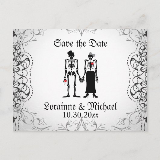 Skeleton Bride & Groom Save the Date Briefkaarten (Voorkant)