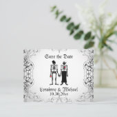 Skeleton Bride & Groom Save the Date Briefkaarten (Staand voorkant)