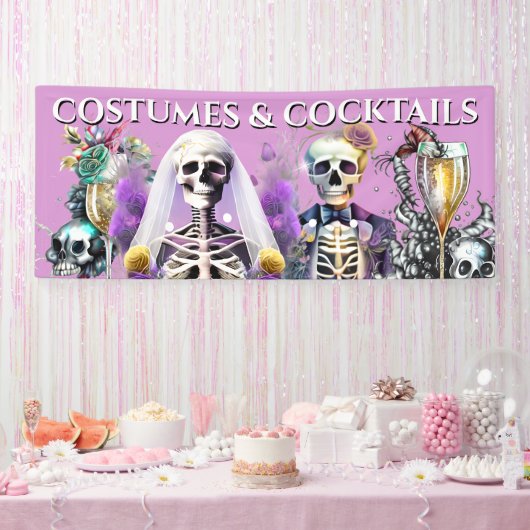 Skeleton bruid bruidegom gothic paarse bruiloft co spandoek (Feest)