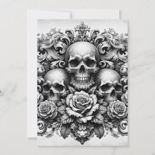 Skeleton Bruid & Bruidegom Zwart Wit Huwelijk Kaart (Achterkant)