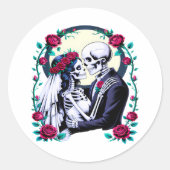 Skeleton Bruid en Bruidegom Gothic Ronde Sticker (Voorkant)