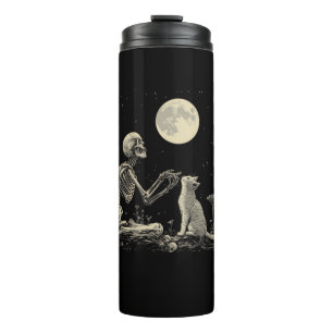 Skeleton Cat Full Moon Mystic Gothic Dark Art West Thermosbeker