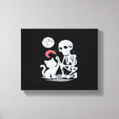 Skeleton Cat Halloween Funny Schattige Spooky Esse Canvas Afdruk (Voorkant)