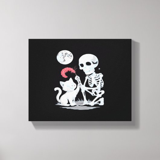 Skeleton Cat Halloween Funny Schattige Spooky Esse Canvas Afdruk (Voorkant)