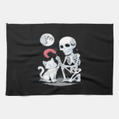 Skeleton Cat Halloween Funny Schattige Spooky Esse Theedoek (Horizontaal)