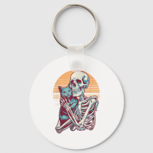 Skeleton Cat Skull Kat Halloween Mannen Wom Sleutelhanger