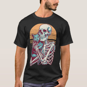 Skeleton Cat Skull Kat Halloween Mannen Wom T-shirt