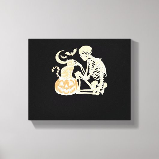 Skeleton Cat Skull kat Schattige Halloween Design  Canvas Afdruk (Voorkant)