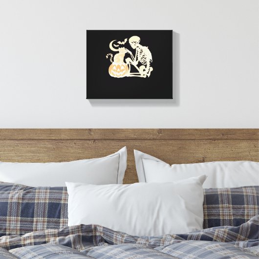Skeleton Cat Skull kat Schattige Halloween Design  Canvas Afdruk (Insitu (Slaapkamer))