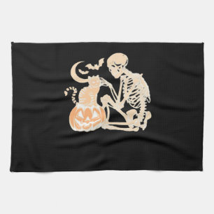 Skeleton Cat Skull kat Schattige Halloween Design Theedoek