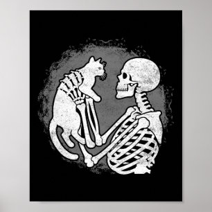 Skeleton Cat Skull Kat Schattige Halloween Mannen Poster