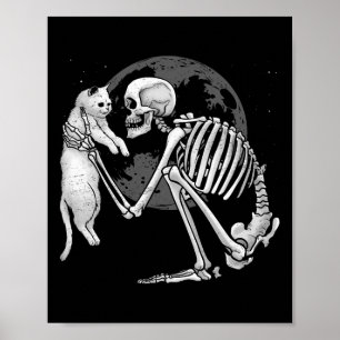 Skeleton Cat Skull Kat Schattigee geest Halloween Poster